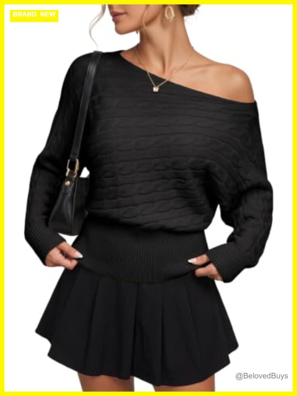 Batwing Sleeve Cable Knit Pullover Sweater Acrylic Fall Winter